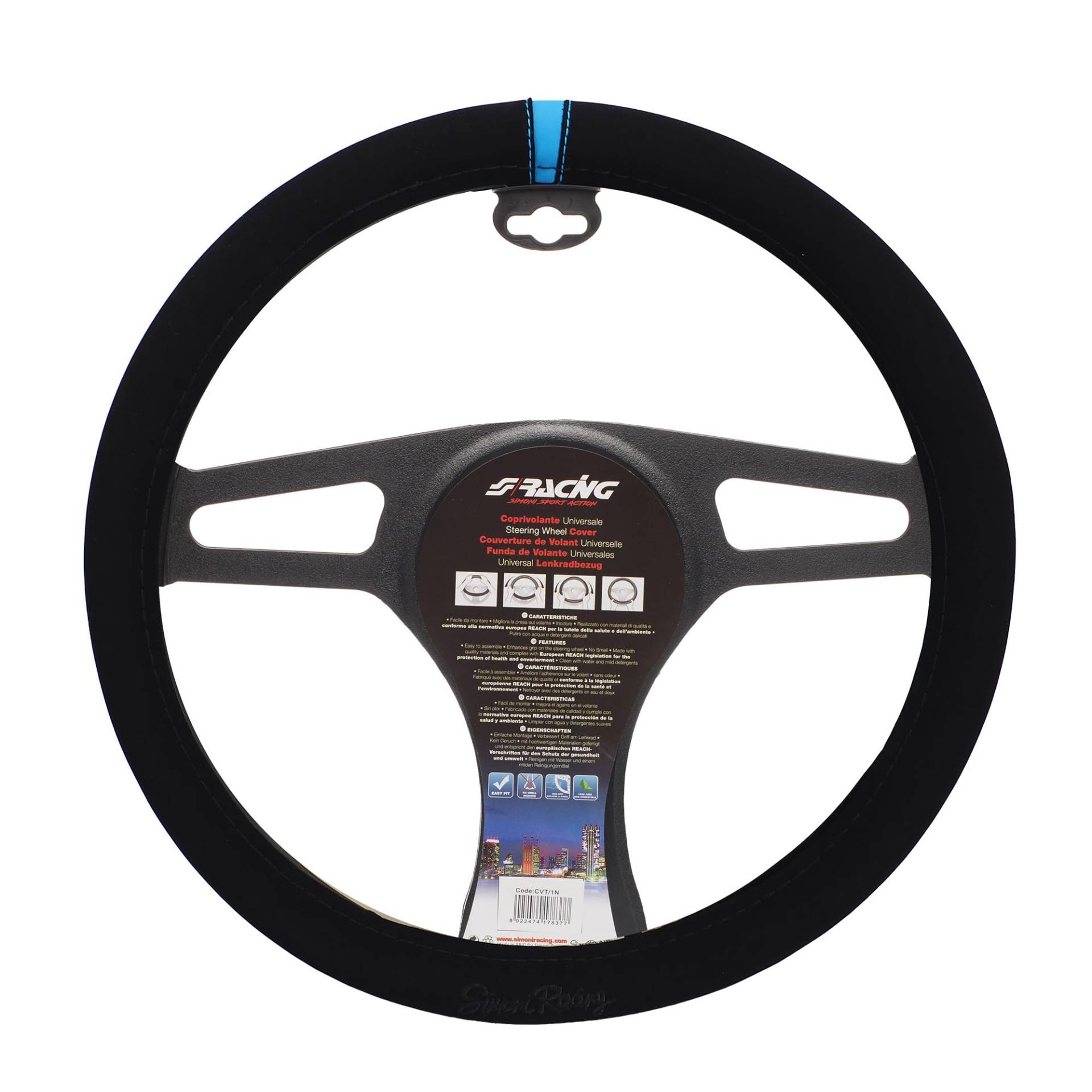 Simoni Racing Lenkradbezug Carrera Look - Schwarz Mikrofaser + Blaue Streifen - 37-39cm Simoni Racing Lenkradbezug Carrera Look - Schwarz Mikrofaser + Blaue Streifen - 37-39cm von Simoni Racing