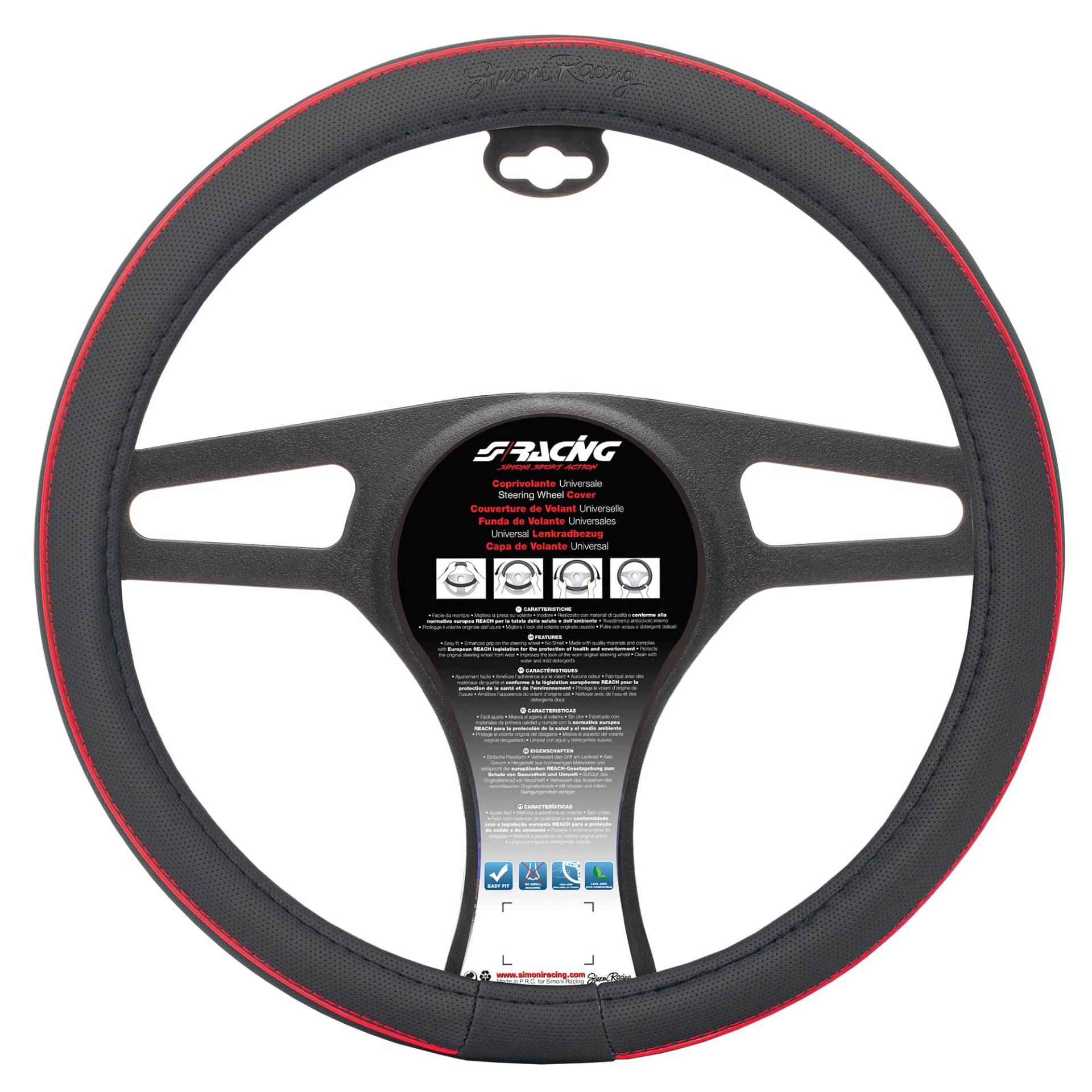 Simoni Racing CVT/40 Universal Lenkrad Abdeckung, Schwarz Rot Seam Simoni Racing CVT/40 Universal Lenkrad Abdeckung, Schwarz Rot Seam von Simoni Racing
