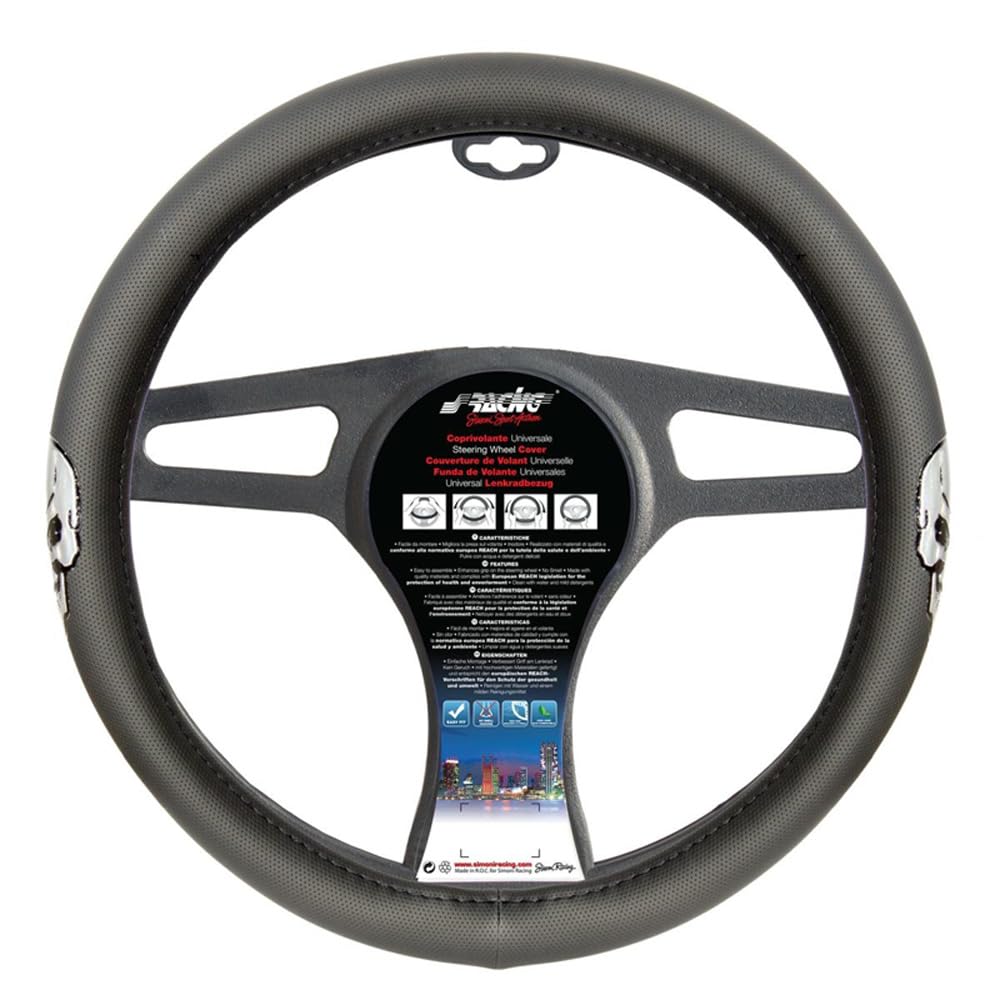 Simoni Racing Lenkradbezug Silver Skulls - Schwarz Ökoleder/Silber - 37-39cm Simoni Racing Lenkradbezug Silver Skulls - Schwarz Ökoleder/Silber - 37-39cm von Simoni Racing