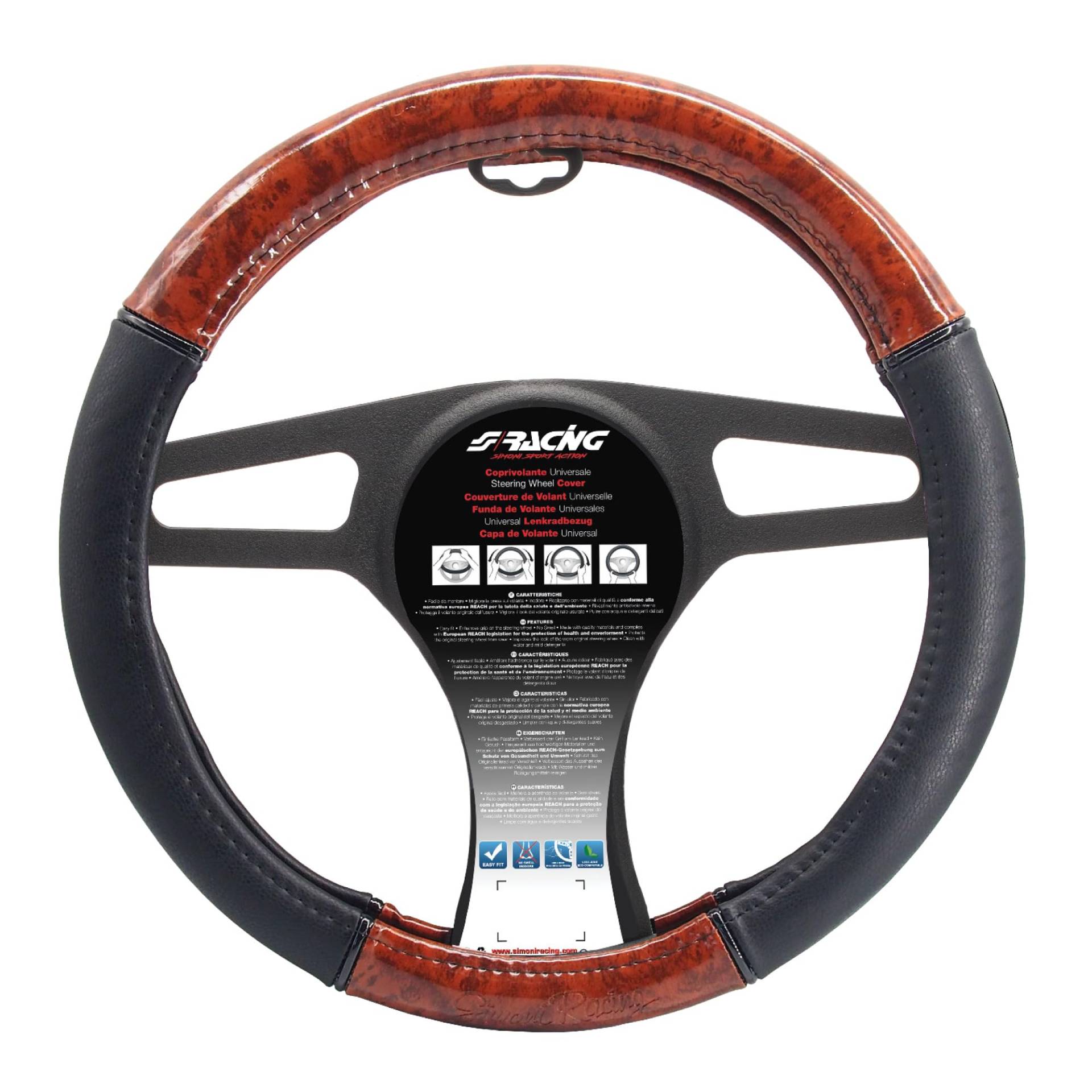 Simoni Racing Lenkradbezug Wood - Schwarz Ökoleder - 37-39cm Simoni Racing Lenkradbezug Wood - Schwarz Ökoleder - 37-39cm von Simoni Racing