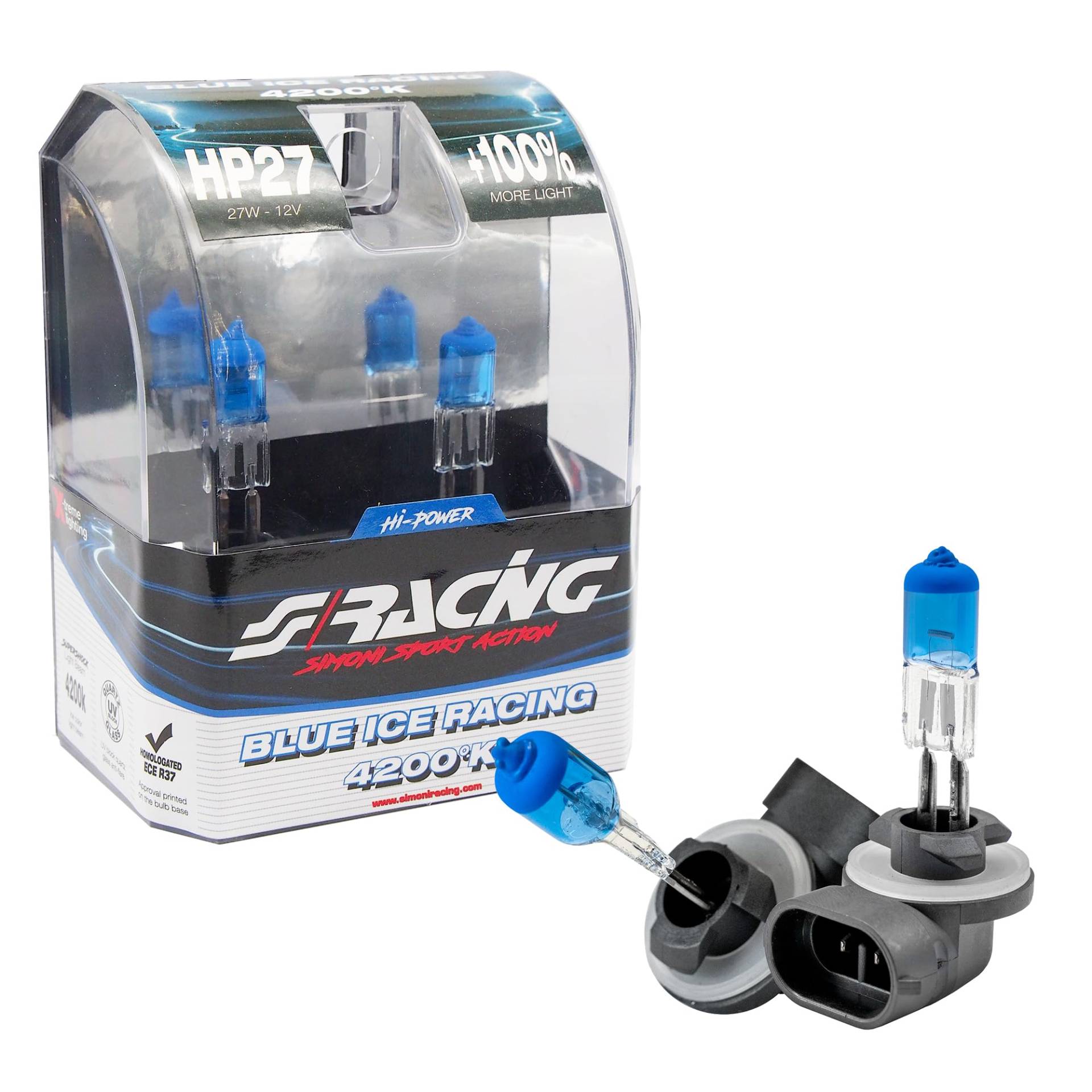 Simoni Racing Halogen Birnen 'Blue Ice Racing' HP27-881 (4200K) 12V/27W, Satz à 2 Stück ECE-R37 von Simoni Racing