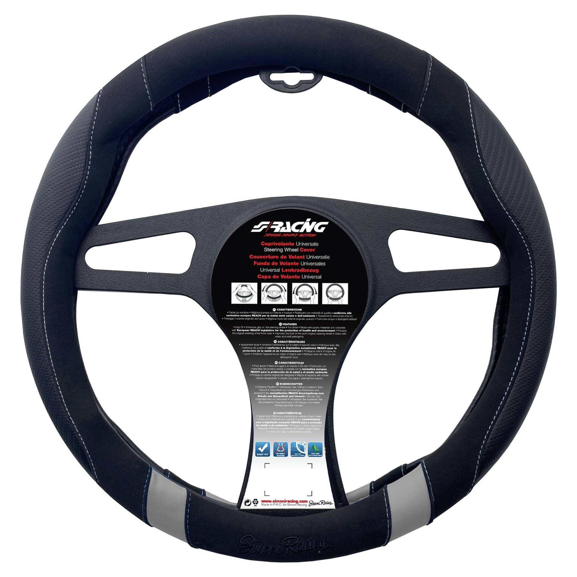 Simoni Racing Lenkradbezug Good Vibe G - Schwarz Ökoleder/Mikrofaser/Karbonoptik + Graue Einsätze - 37-39cm Simoni Racing Lenkradbezug Good Vibe G - Schwarz Ökoleder/Mikrofaser/Karbonoptik + Graue Einsätze - 37-39cm von Simoni Racing