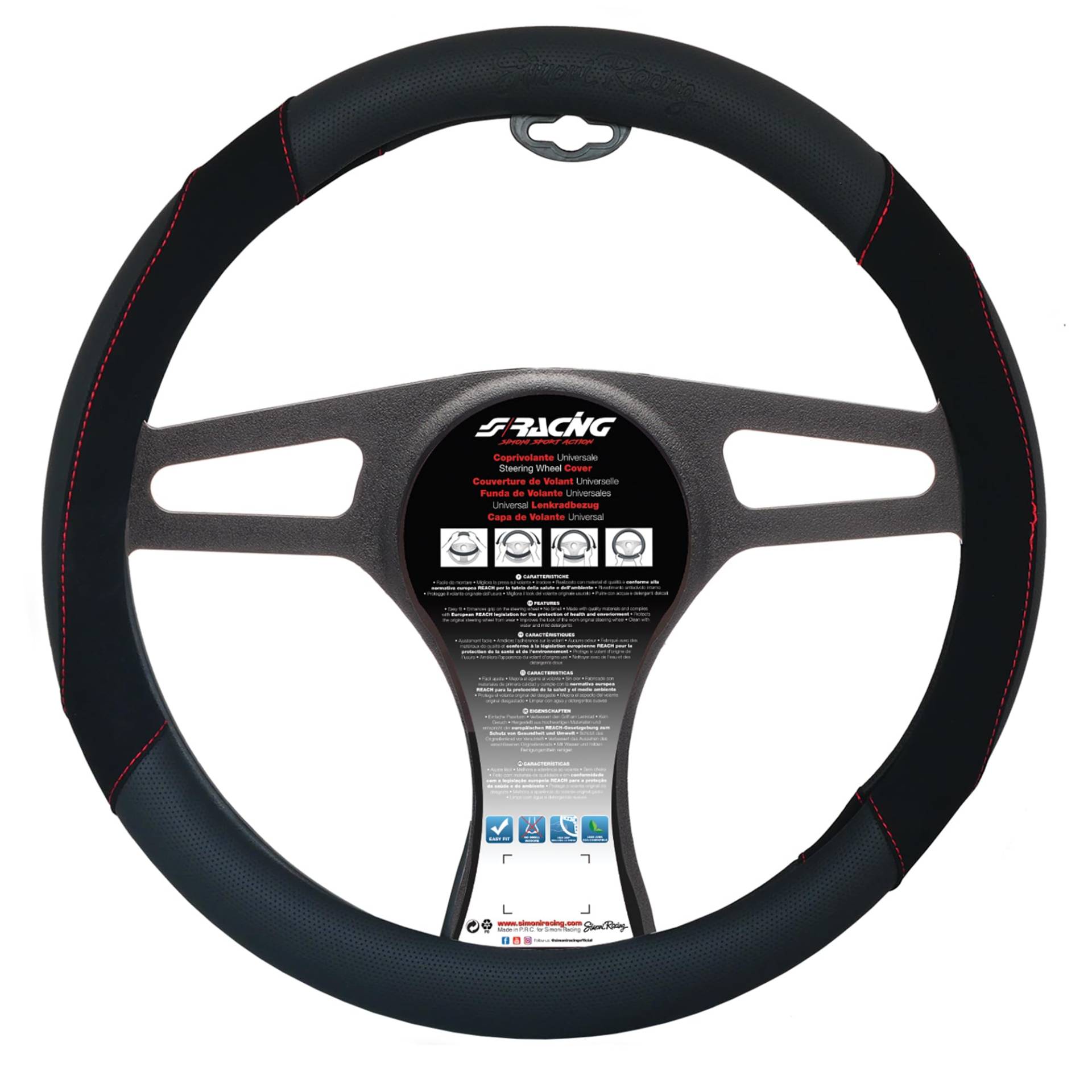 Simoni Racing Lenkradbezug Shammy - Schwarz Ökoleder + Rote Nähte - 37-39cm Simoni Racing Lenkradbezug Shammy - Schwarz Ökoleder + Rote Nähte - 37-39cm von Simoni Racing