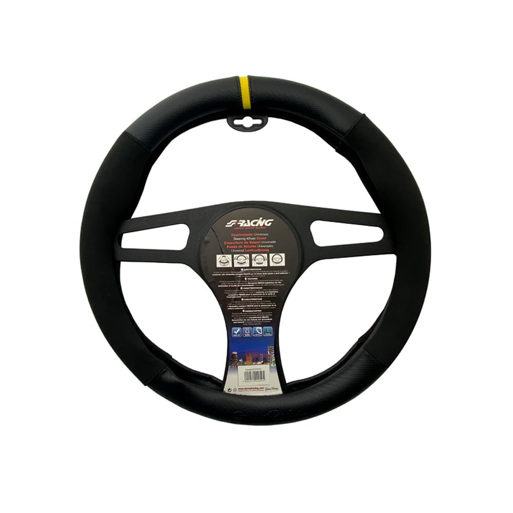 Simoni Racing Lenkradbezug Sporty - Schwarz Ökoleder/Mikrofaser/Karbonoptik + Gelber Streifen - 37-39cm Simoni Racing Lenkradbezug Sporty - Schwarz Ökoleder/Mikrofaser/Karbonoptik + Gelber Streifen - 37-39cm von Simoni Racing