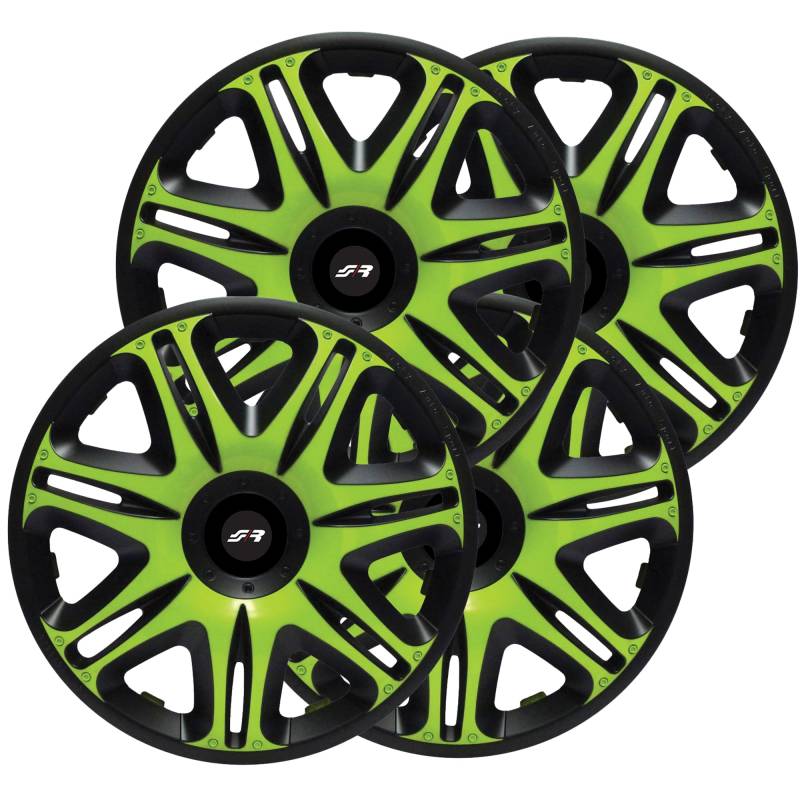 Simoni Racing NAS/15G 4er Set Universal Radkappen Nascar Monster 15" Zoll Radkappen Radkappen Auto Grün Schwarz von Simoni Racing