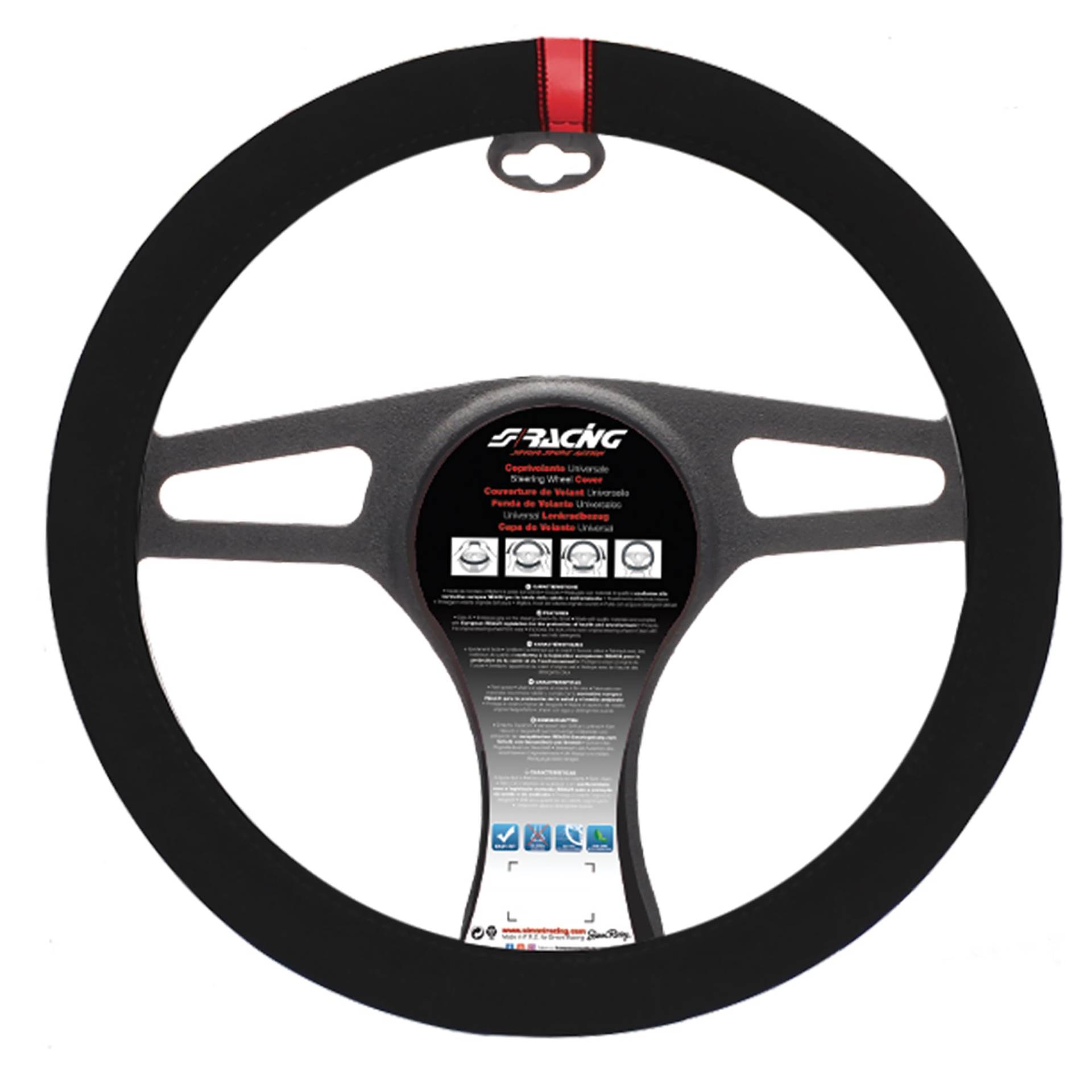 Simoni Racing CVT/27R Universal Steering Wheel Cover, Schwarz Rot Addition von Simoni Racing