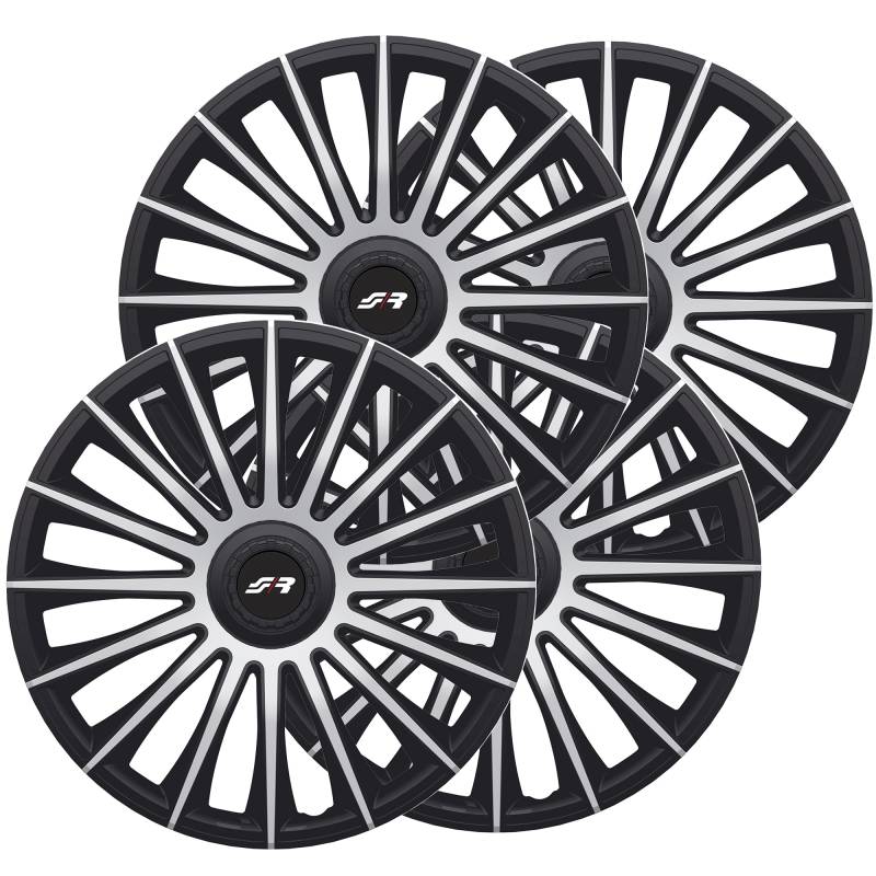 Simoni Racing AUS/15 - Set 4 Radkappen Universal Austin Silver Black 15" Zoll Radzierblenden Radkappen Grau und Schwarz von Simoni Racing