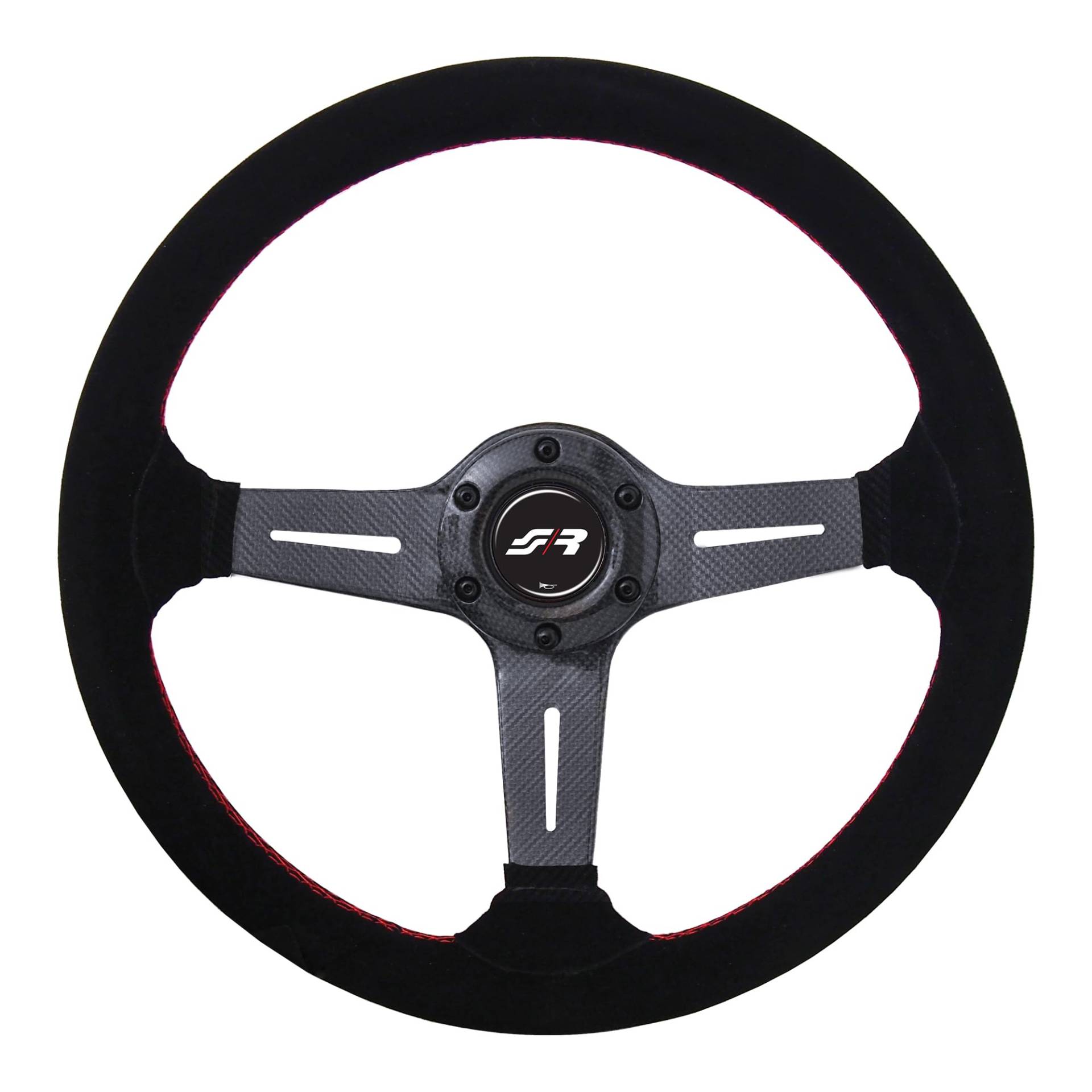 Simoni Racing Universal Lenkrad Carlos - Karbon - Schwarz Suède + Rote Nähte - Durchmesser 350mm Simoni Racing Universal Lenkrad Carlos - Karbon - Schwarz Suède + Rote Nähte - Durchmesser 350mm von Simoni Racing