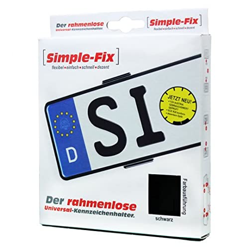 Rahmenloser Universal Kennzeichenhalter Simple-Fix (schwarz) 2022er Version von Simple-Fix