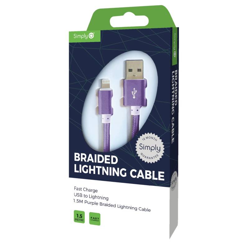 Einfach icip08 geflochten blau Lightning Kabel, Classic Lightning auf USB 1,5 m langes Kabel, kompatibel mit jedem Apple Gerät mit einem 8 Pin Lightning Port, Laden und Synchronisieren, Violett von Simply