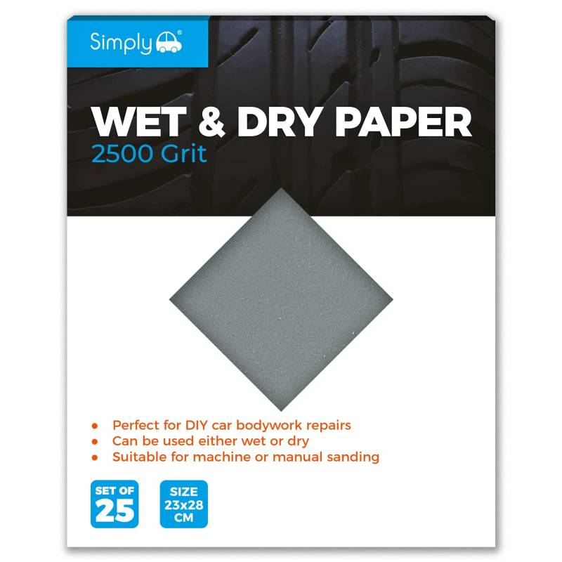 Simply Einfach WD2500 Wet & Dry Polieren Papier 2500 Grit, 25 Stück, 230 mm x 280 mm, perfekt für DIY Auto Karosserie Reparaturen, Maschine, manuell Schleifen, Möbel und DIY, 25 Stück von Simply