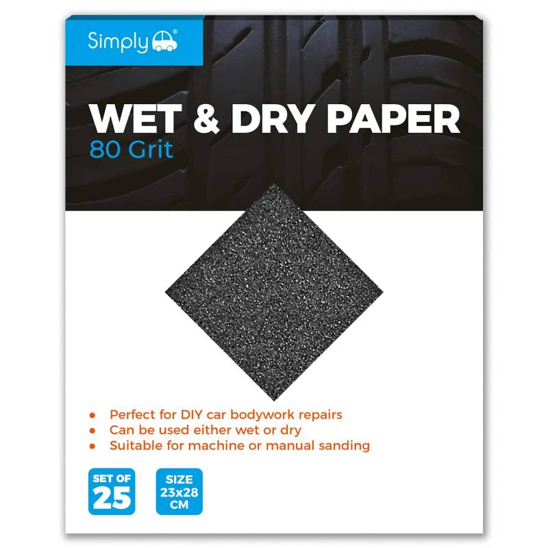 Simply Einfach wd0080 Wet & Dry Polieren Papier Körnung 80, 25 Stück, 230 mm x 280 mm, perfekt für DIY Auto Karosserie, Maschine, manuell Schleifen, Möbel und DIY, 25 Stück von Simply