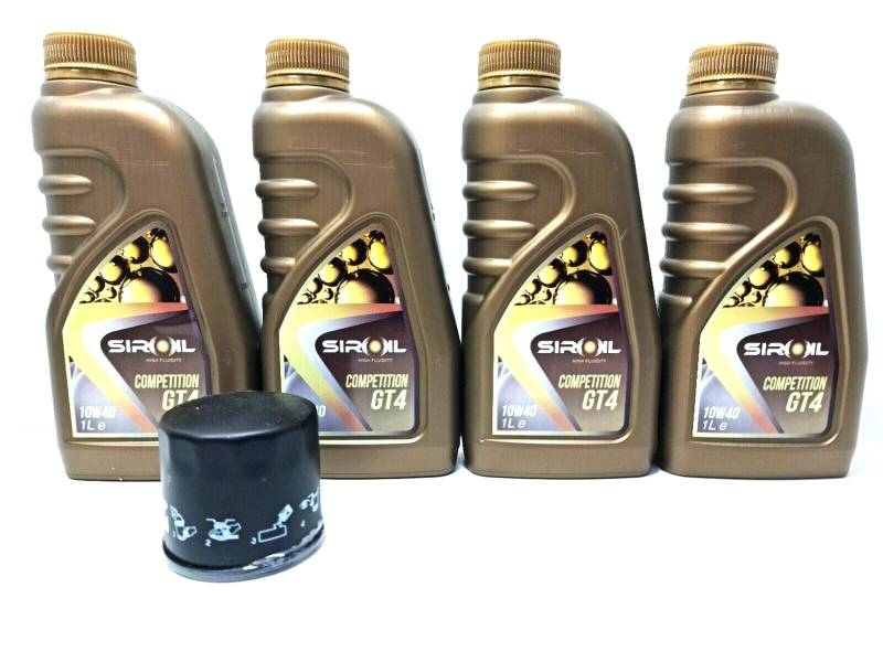 Inspektionsset 4 Liter Motoröl Siroil 10W40 GT4 Competition kompatibel mit Yamaha YZF R6 600 R1 1000 2006 2007 2008 2009 2010 2011 2012 2013 2014 2015 2016, 2017, 2018, 2019, 2020 von Siroil