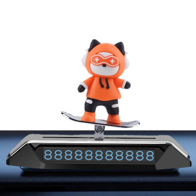 Auto-Lufterfrischer-Diffusor – Parktelefonnummer mit Cartoon-Skateboard-Katze, Auto-Dekoration, Zubehör, Telefonnummernschild für temporäres Parken von Sirseon