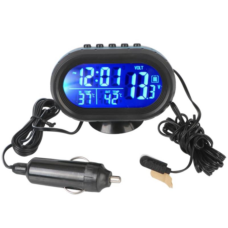 Sirxlevcy Innenausstattung 3-In-1 Auto-Voltmeter-Thermometer Hintergrundbeleuchtung LCD Digital Noctilucous Uhr 12V/24V Autoelektronik von Sirxlevcy