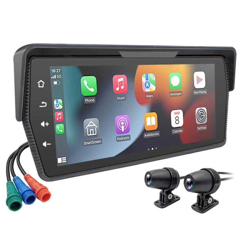 Sirxlevcy Tragbarer 6,86-Motorrad-DVR, Kabelloses Carplay, Android Auto-Bildschirm, GPS-Display, Monitor mit AHD-Kameras von Sirxlevcy