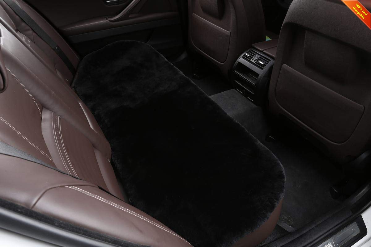 Sisha-A Schaffell Sitzkissenbezug 49 cm x 135 cm Vollfell Kurzwoll-Sitzauflage Naturfell Autositzbezüge Universelle Passform für die meisten Autos, LKWs, SUVs oder Transporter (Schwarz) von Sisha-A