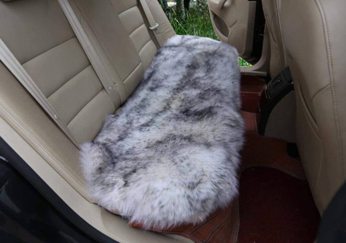 Sisha-A Universeller Schaffell-Autositzbezug 45cm×135cm - Natürliche Wolle Winterwärme für Autos, LKWs, SUVs, Transporter | Hochwertiger Gemütlicher Sitzschoner (Alle Fahrzeugtypen) Weiß mit Grau von Sisha-A