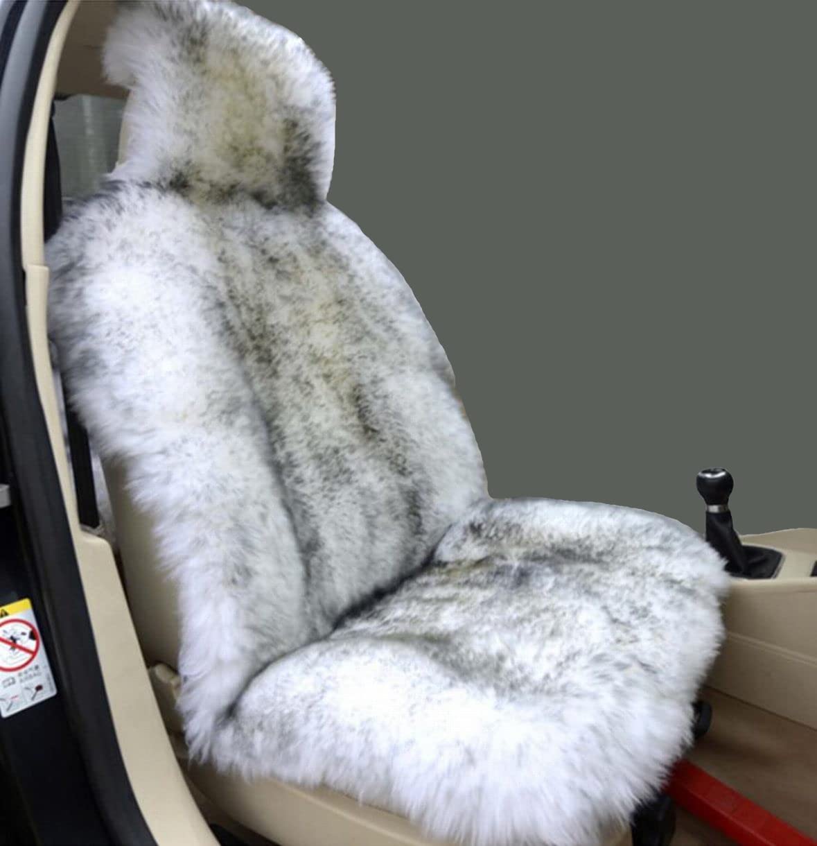 Sisha-A Winterwarme Authentische Australische Schaffell-Autositzbezüge Luxus Langhaarwolle Vordersitzbezug Passend für die meisten PKW, LKW, SUVs oder Transporter (Weiß mit Grau) von Sisha-A