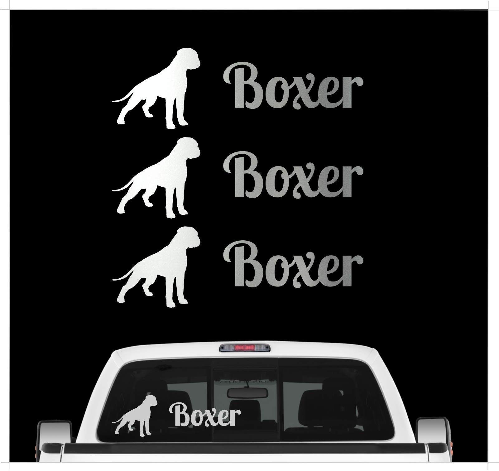 Deutscher Boxer - 3er Set Auto Aufkleber Autoaufkleber Hundemotiv Hundeaufkleber autoaufkleber Hund Folie Aufkleber Silber von siviwonder