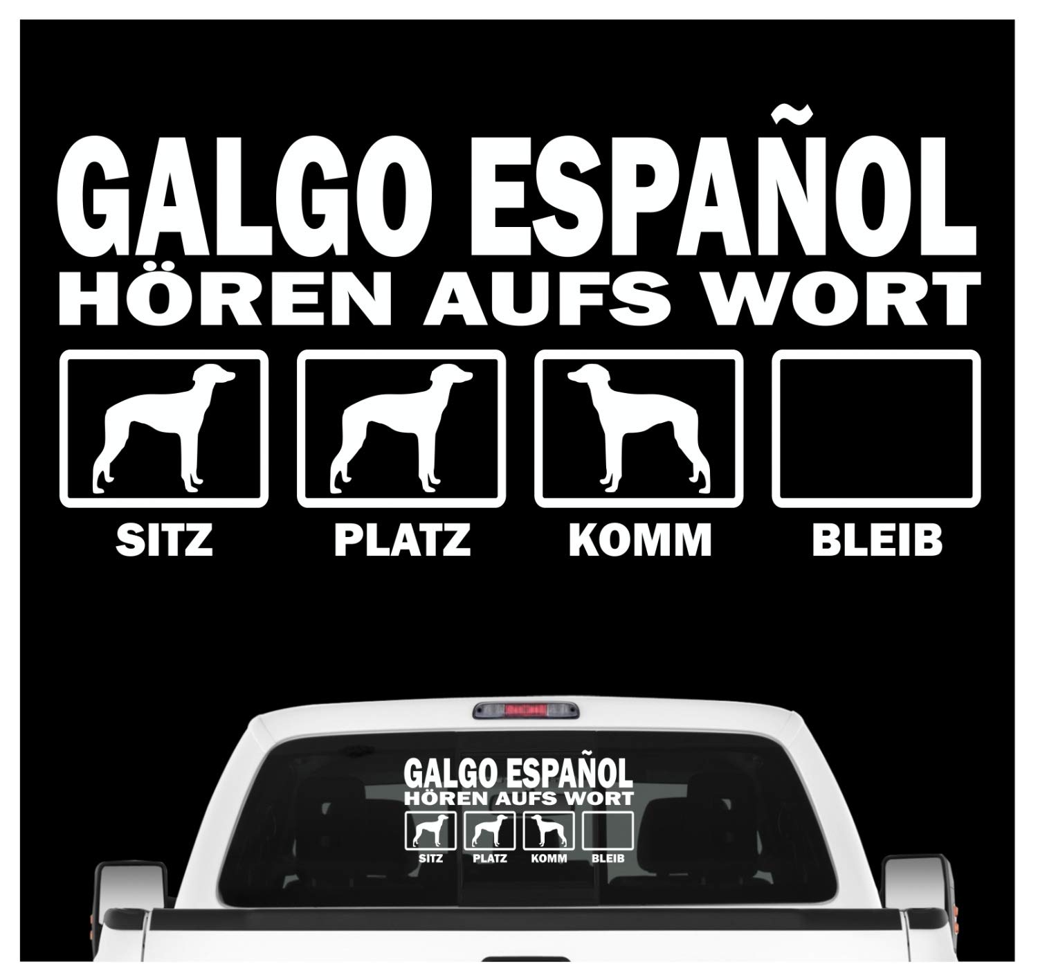 siviwonder Galgo Espanol hört aufs Wort Hunde Auto Aufkleber Autoaufkleber Hund Folie-Copy Farbe Weiß, Größe 20cm von siviwonder