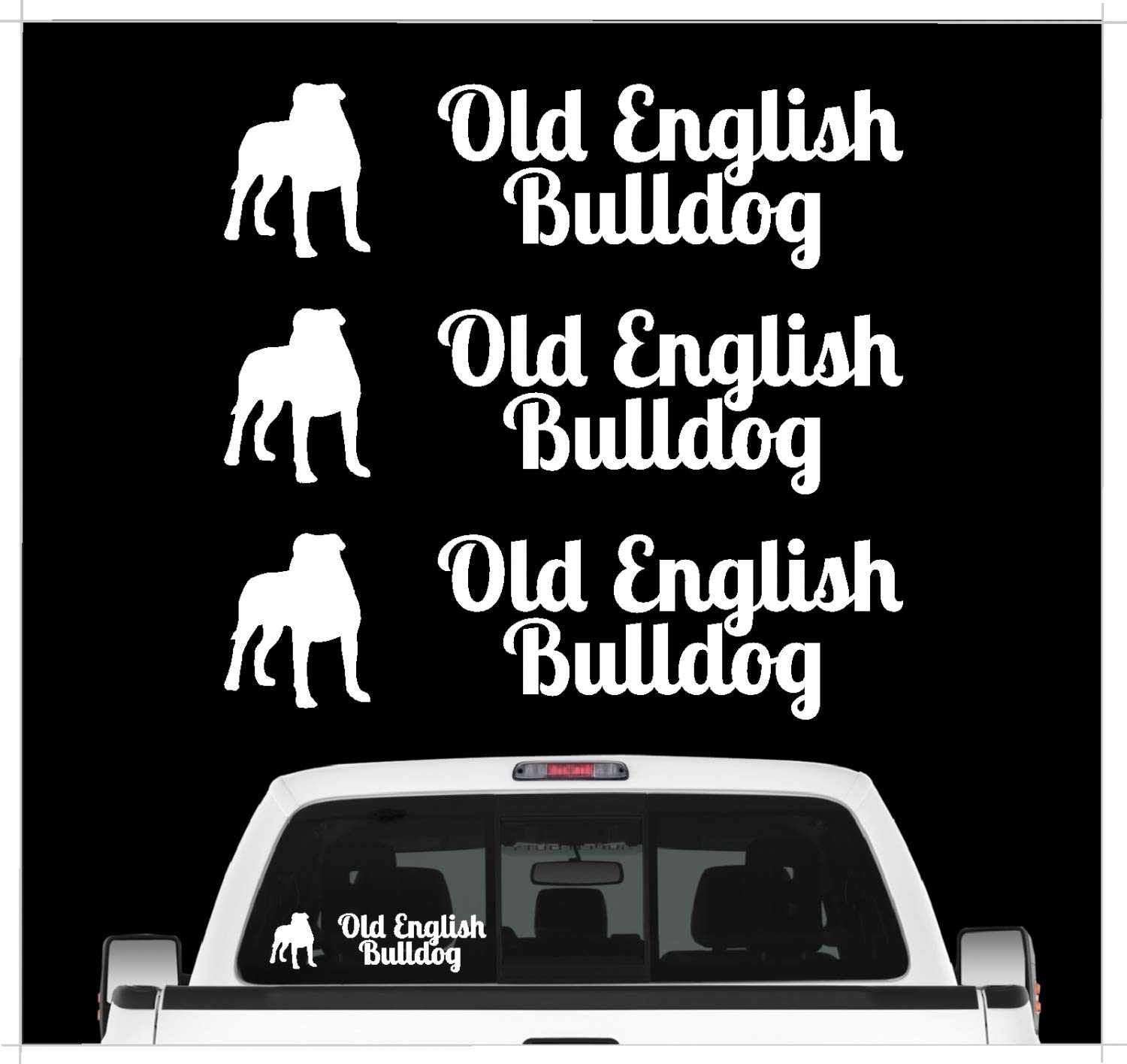 siviwonder Old English Bulldog OEB Aufkleber 3er Set Hundeaufkleber Hundemotiv Hund Folie Farbe Weiss, Größe 10cm von siviwonder