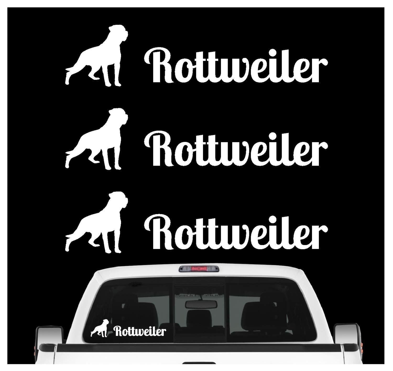 siviwonder Rottweiler Rottie Aufkleber 3er Set Hundeaufkleber Hundemotiv Hund Folie Farbe Weiss, Größe 20cm von siviwonder
