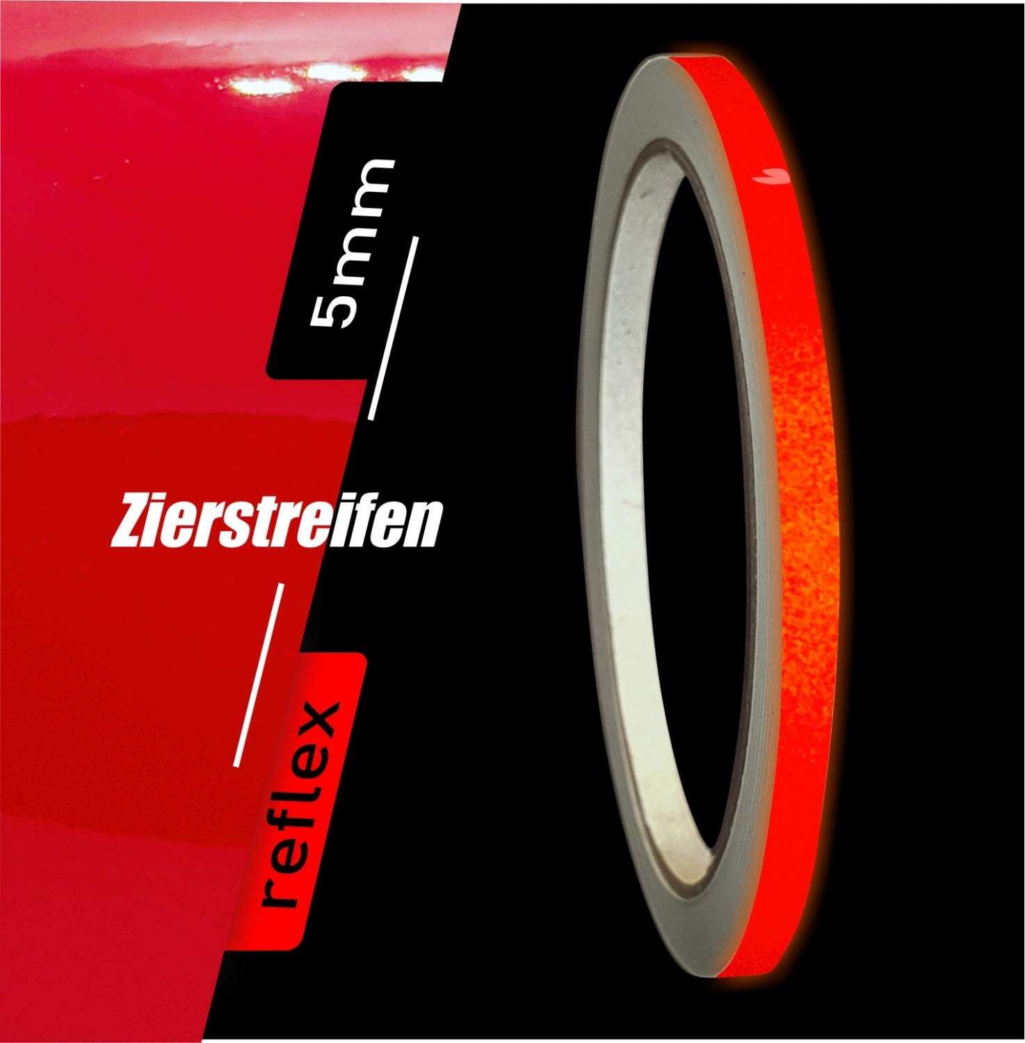 siviwonder Zierstreifen rot reflektierend Reflex Aufkleber 5mm Länge 10m Auto Reflexband red von siviwonder