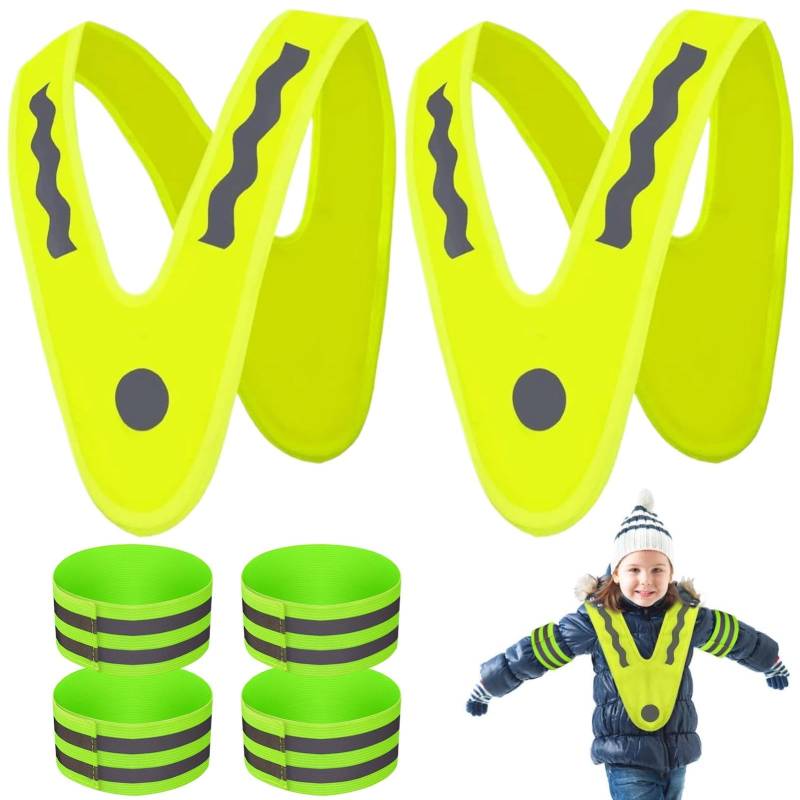 Sivono Warnweste Kinder,2 Stück Reflektoren Kinder mit 4 Stück Reflektorband, Sicherheitsweste Reiten Gelb Reflektorband Sicherheitsweste Kinder für Kinder Fahrrad Auto Kinderwarnweste von Sivono