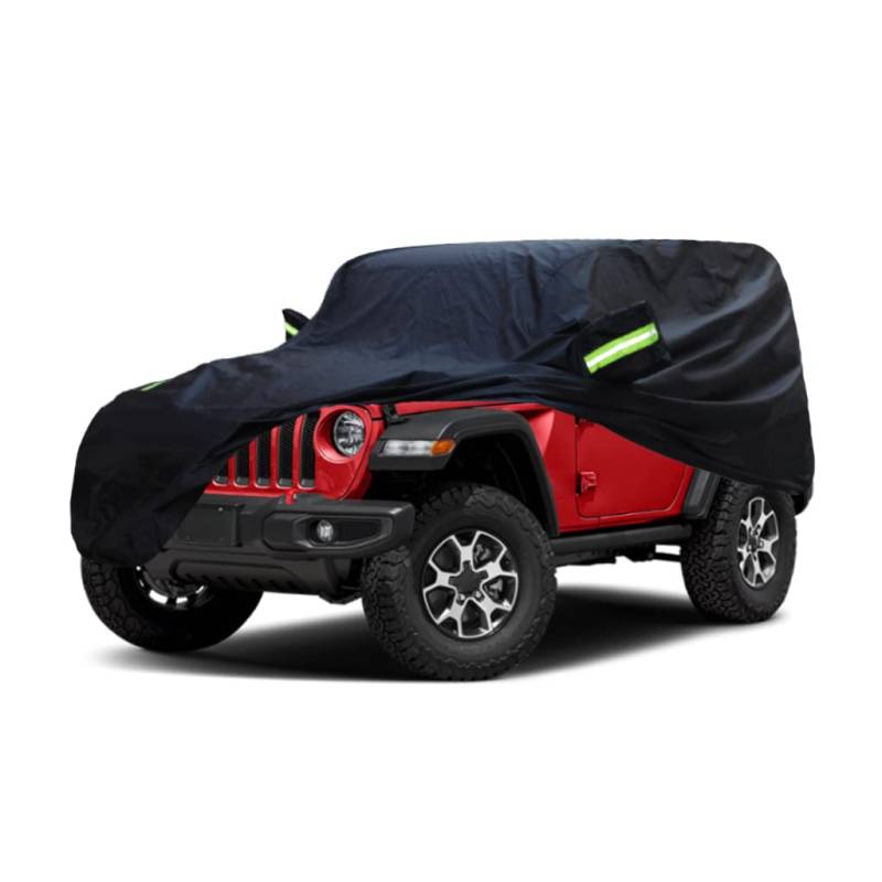 SjYsXm Auto Abdeckplane Kompatibel mit Jeep Wrangler 2-Door Convertible SUV JL JK TJ YJ 87-Gegenwart, Wasserdicht Autohülle Abdeckung Autoabdeckung Plane Winter Sommer Autogarage Autoplane, Schwarz von SjYsXm