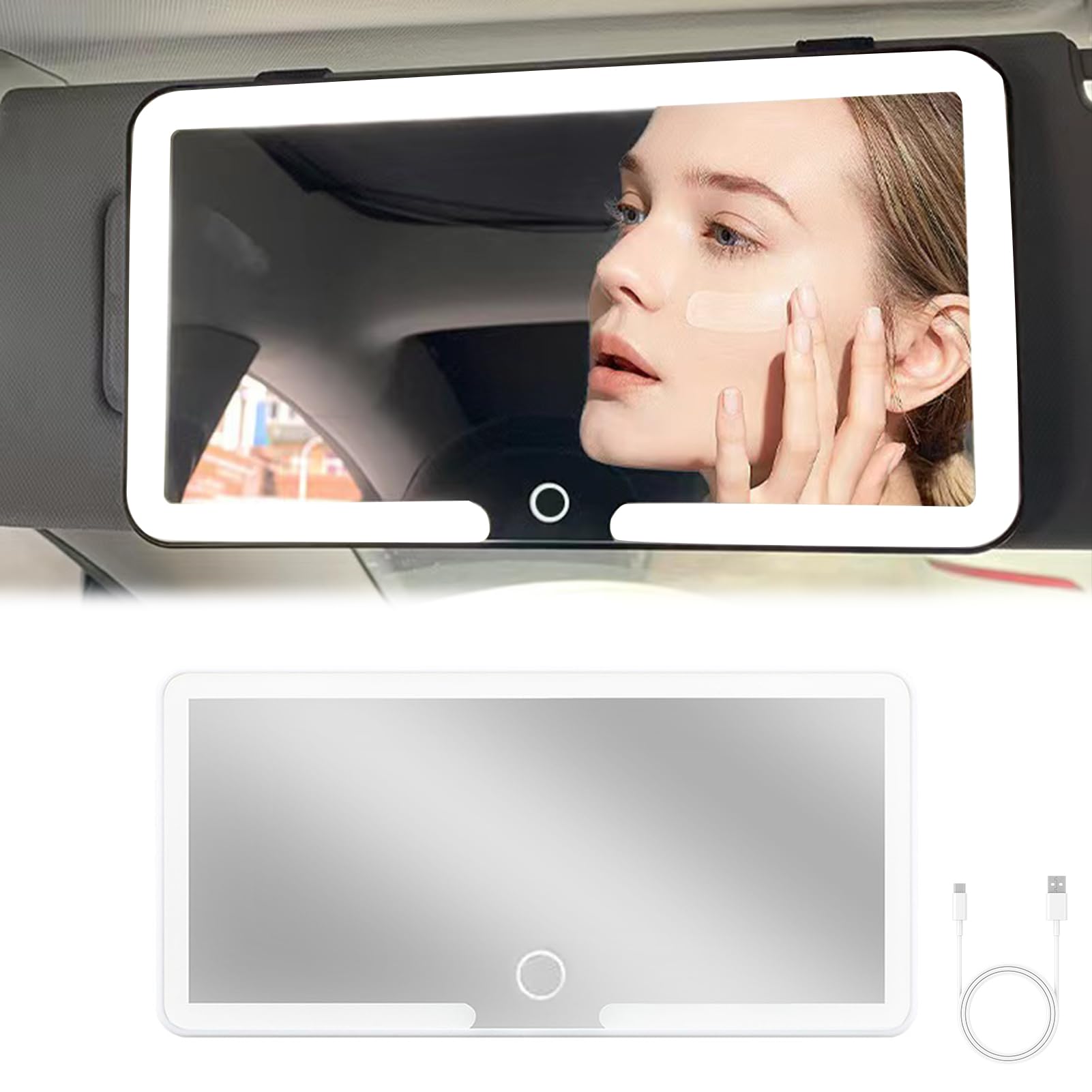 Auto Kosmetikspiegel, Auto Sonnenblende Spiegel, Auto Kosmetikspiegel mit LED Licht, Universal Sonnenblende Spiegel, A (Weiß) von Skeadex