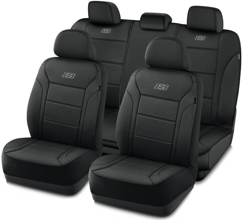 Skechers Memory Foam™ Autositzbezüge, Lycra-Autositzschutz & dicker Memory-Schaum™, schwarz, Autositzbezug, komplettes Set, Airbag-kompatibel, Automobil-Komfortschutz für die meisten Autos, LKWs, SUVs von Skechers