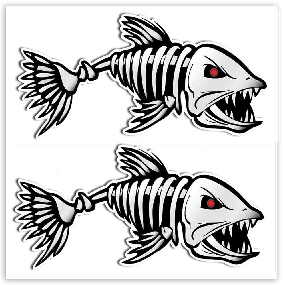 SkinoEu® 2 Stück Vinyl Aufkleber Autoaufkleber Fisch Skelett Knochen Fischen Meerestier Fischerboot Stickers Spiegel Auto Moto Motorrad Fahrrad Helm Fenster Tür Tuning B 110 von SkinoEu