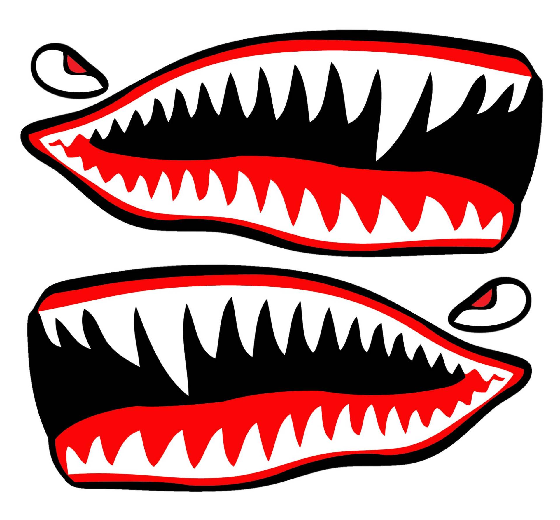 SkinoEu® 2 Stück Vinyl Aufkleber Autoaufkleber Rot Haifischmaul Zähne Haifisch Shark Teeth Fischen Meerestier Fischerboot Stickers Spiegel Auto Moto Motorrad Fahrrad Helm Fenster Tür Tuning B 64 von Skino