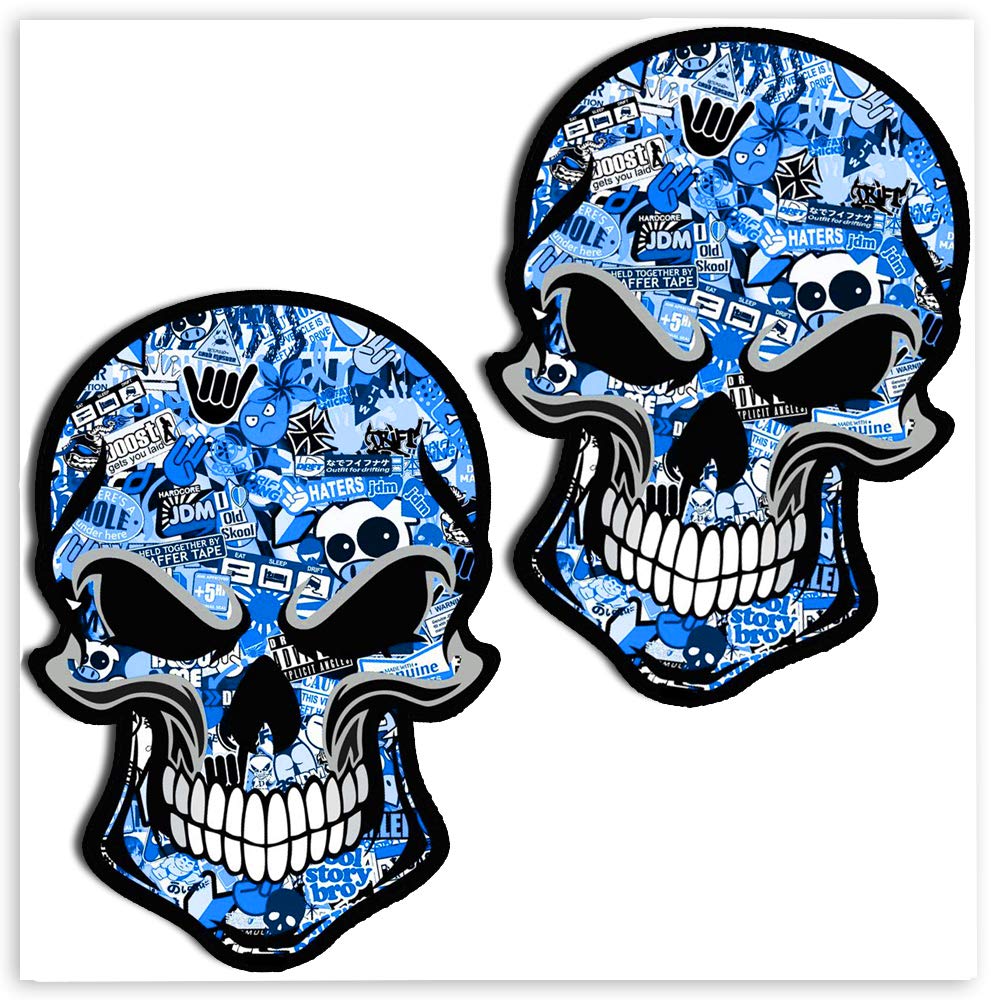 SkinoEu® 2 Stück Vinyl Aufkleber Autoaufkleber Bomb Stickers Skull Schädel Totenkopf Blau Horror Stickers Auto Moto Motorrad Fahrrad Helm Fenster Tür Tuning B 50 von Skino