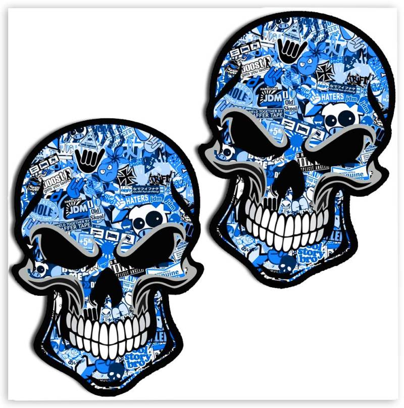 SkinoEu® 2 Stück Vinyl Aufkleber Autoaufkleber Bomb Stickers Skull Schädel Totenkopf Blau Horror Stickers Auto Moto Motorrad Fahrrad Helm Fenster Tür Tuning B 50 von SkinoEu