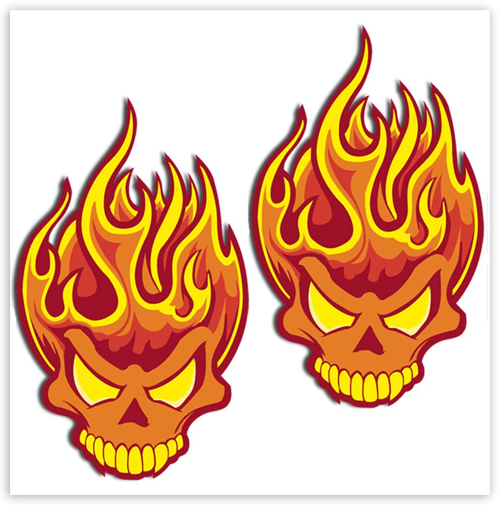 SkinoEu® 2 Stück Vinyl Aufkleber Autoaufkleber Skull Schädel Totenkopf Flammen Feuer Horror Stickers Auto Moto Motorrad Fahrrad Helm Fenster Tür Tuning B 114 von SkinoEu