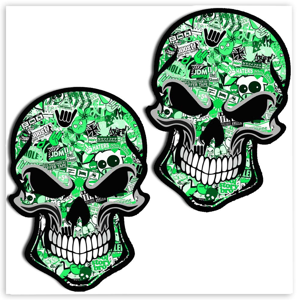 SkinoEu® 2 Stück Vinyl Aufkleber Autoaufkleber Bomb Stickers Skull Schädel Totenkopf Grün Horror Stickers Auto Moto Motorrad Fahrrad Helm Fenster Tür Tuning B 51 von SkinoEu