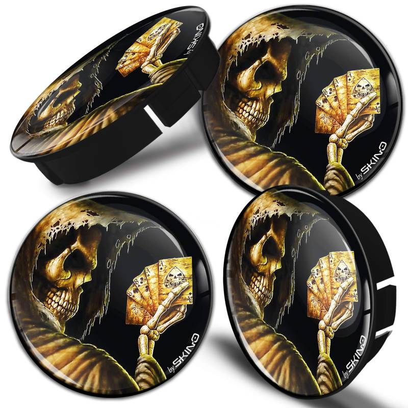 Biomar Labs® 4 x 60mm Silikon Nabenkappen Kappen Schädel Totenkopf Spielkarten Pokerkarten Felgendeckel Radkappen Radnabendeckel Nabendeckel Auto Tuning C 62 von SkinoEu