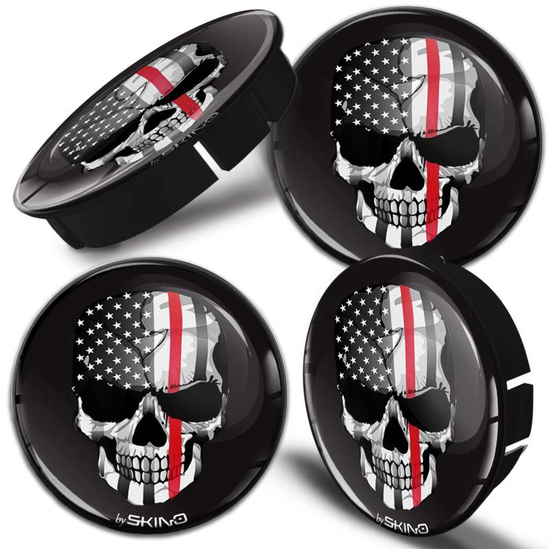 SkinoEu® 4 x 60mm Silikon Nabenkappen Kappen Totenkopf Schädel Skull Felgendeckel Radkappen Radnabendeckel Nabendeckel Auto Tuning C 32 von SkinoEu