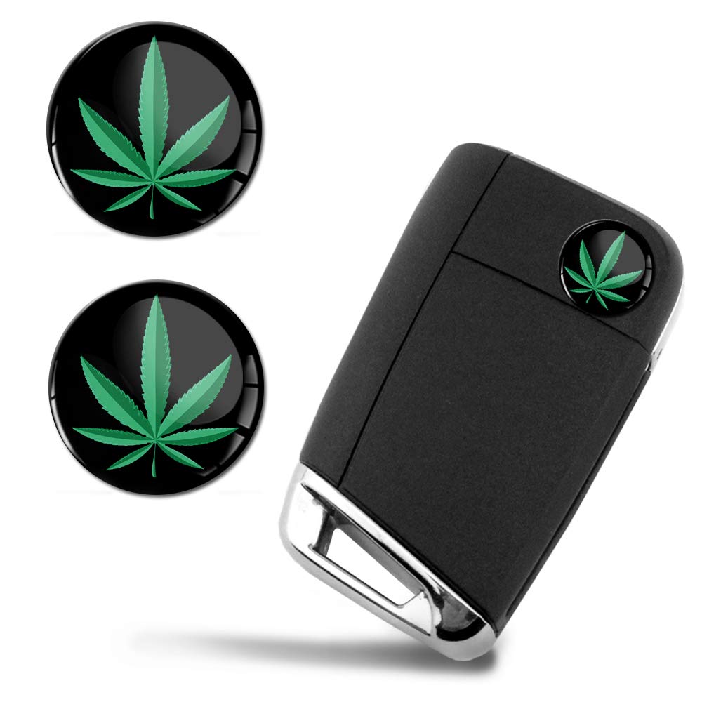SkinoEu® 2 x Ø14mm Marijuana Marihuana Hemp Cannabis Schlüssel Emblem Aufkleber Stickers Für Fernbedienung Auto Moto Logo Key Badge Tuning KS 149 von SkinoEu