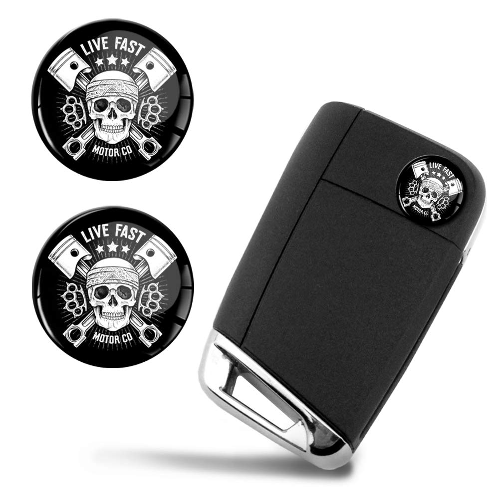 SkinoEu® 2 x Ø14mm Skull Schädel Totenkopf Schlüssel Emblem Aufkleber Stickers Für Fernbedienung Auto Moto Live Fast Logo Key Badge Tuning KS 146 von SkinoEu