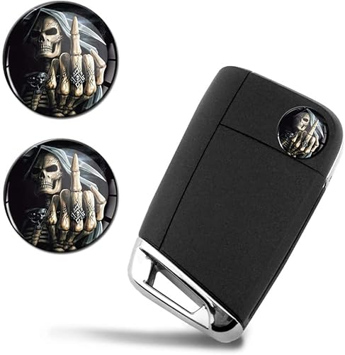 SkinoEu® 2 x Ø14mm Skull Schädel Totenkopf Schlüssel Emblem Aufkleber Stickers Für Fernbedienung Auto Moto Logo Key Badge Tuning KS 159 von SkinoEu