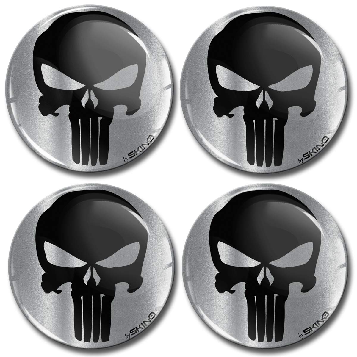 Biomar Labs® 4 x 60mm Aufkleber 3D Silikon Punisher Skull Schädel Totenkopf Silber Für Radkappen Nabenkappen Radnabendeckel Rad-Aufkleber Nabendeckel A 7960 von Biomar Labs