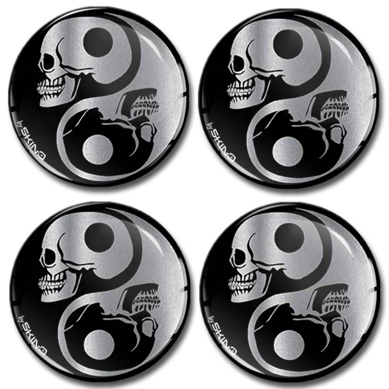 SkinoEu Aufkleber Autoaufkleber für Radkappen Nabenkappen Nabendeckel Radnabendeckel Rad-Aufkleber 60mm Symbol Yin Yang Silber Schädel Totenkopf A 8260 von SkinoEu