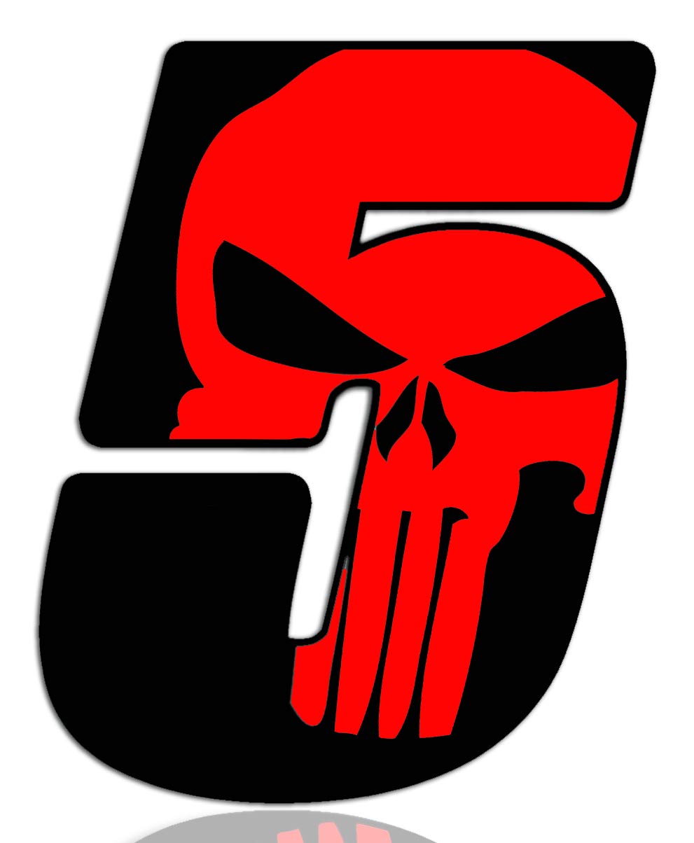 Biomar Labs® Startnummer Nummern Auto Moto Vinyl Aufkleber Sticker Skull Schädel Punisher Rot Motorrad Motocross Motorsport Racing Nummer Tuning 5, N 355 von Biomar Labs