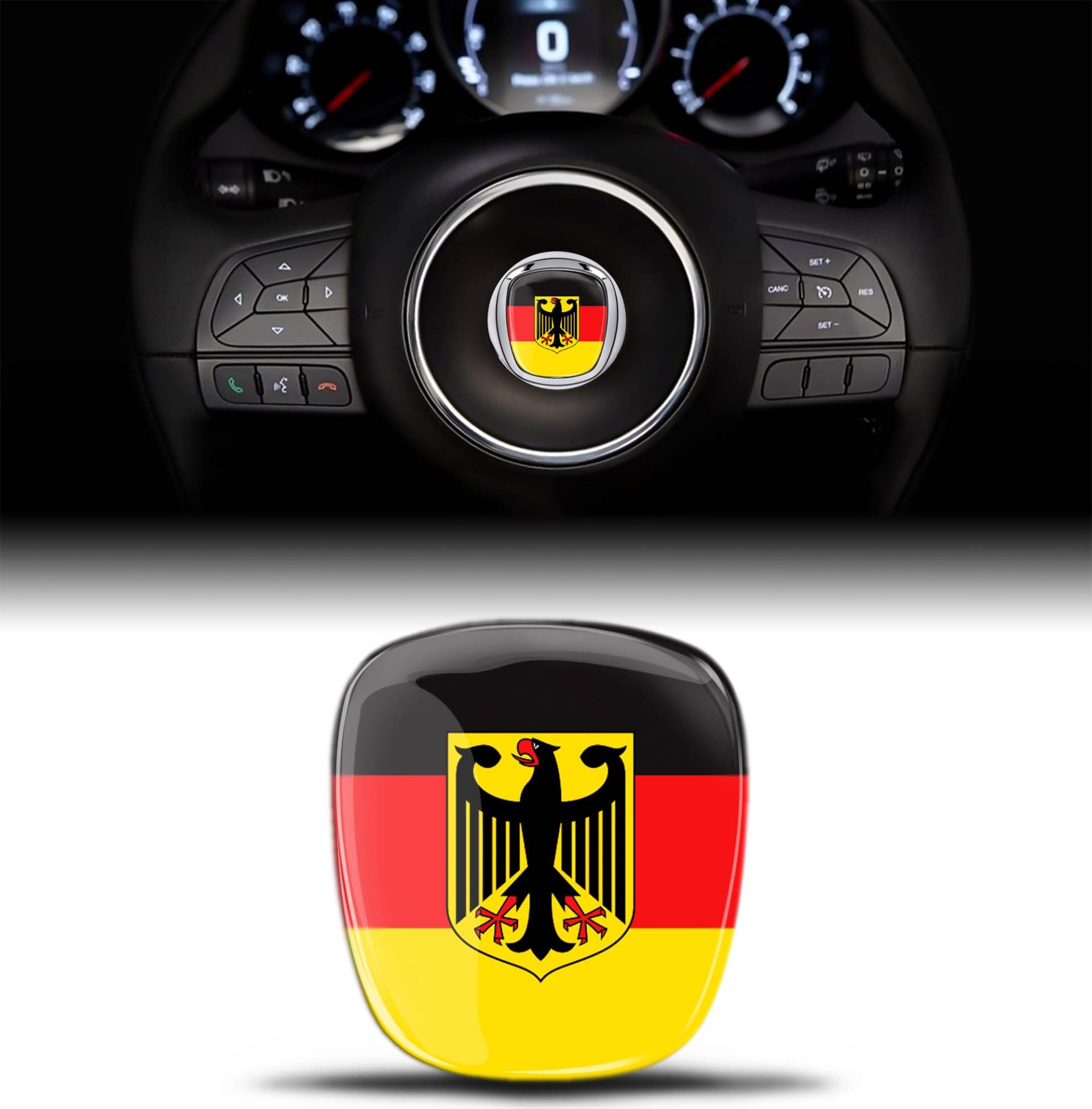 3D-Silikon-Aufkleber Kompatibel mit FIAT 500 Emblem Lenkrad Badge Zubehör Teile Abziehbilder Lenkrad Dekoration Deutsche Flagge Deutschland Adler VF 10 3D-Silikon-Aufkleber Kompatibel mit FIAT 500 Emblem Lenkrad Badge Zubehör Teile Abziehbilder Lenkrad Dekoration Deutsche Flagge Deutschland Adler VF 10 von SkinoEu