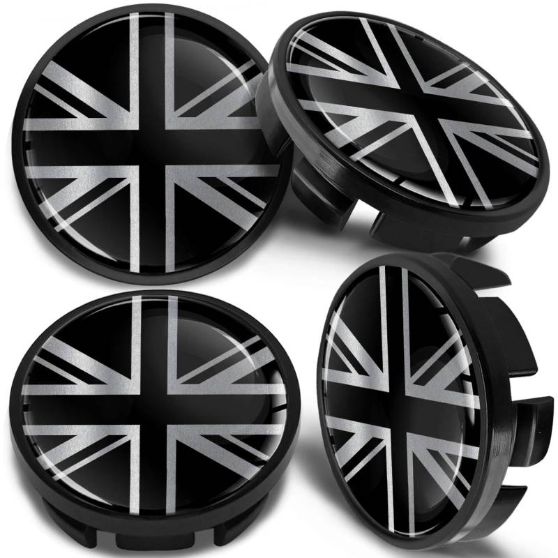 SkinoEu 4 x 65mm Nabendeckel Felgendeckel Radnabenabdeckung Nabenkappen Felgenkappen Radkappen Alufelgen Kompatibel mit VW 3B7 601 171 / 6U7 601 171 UK Großbritannien Flagge Schwarz CV 29 von SkinoEu