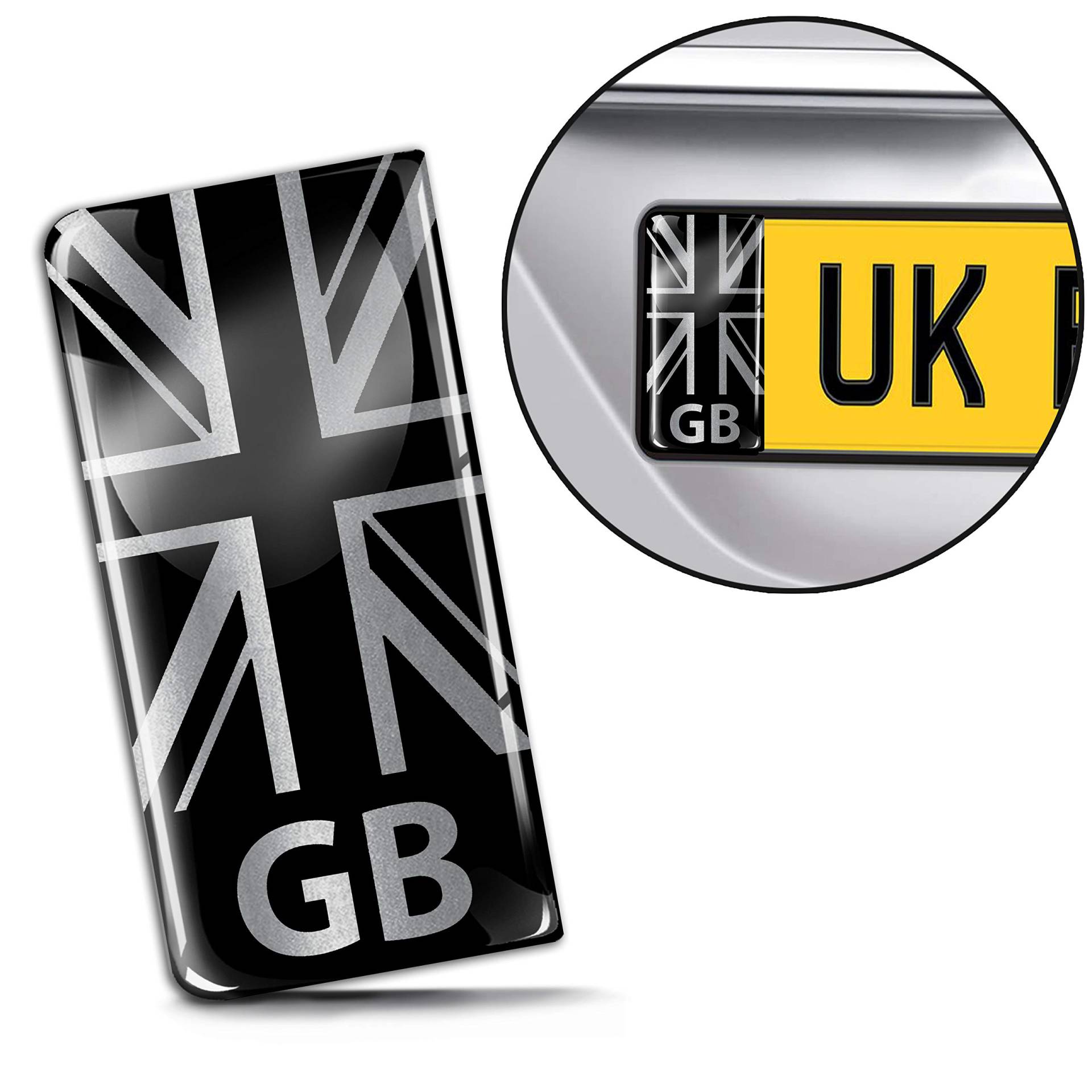SkinoEu® 2 x 3D Gel Silikon Nummernschild Kennzeichen JDM Aufkleber Stickers Tuning Auto Motorrad UK GB Großbritannien National Flagge Union Jack Silber EU QS 28 von SkinoEu