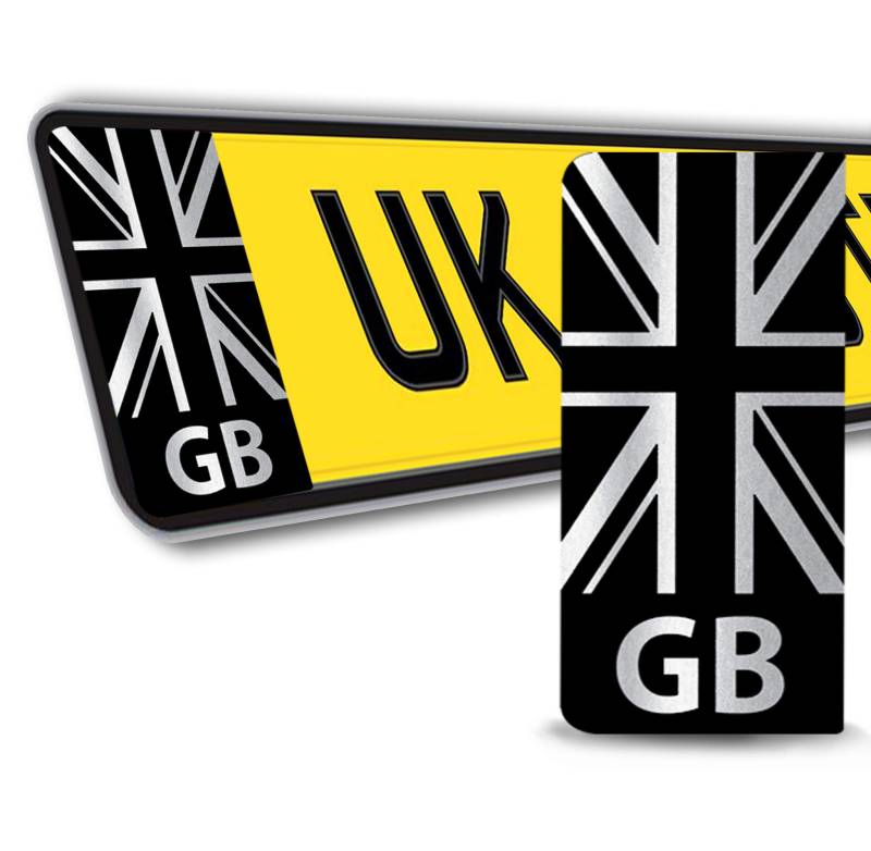 SkinoEu® 2 x Vinyl Aufkleber Nummernschild Kennzeichen UK GB Großbritannien National Flagge Union Jack JDM Silber Tuning Auto Motorrad Stickers EU QV 43 von SkinoEu
